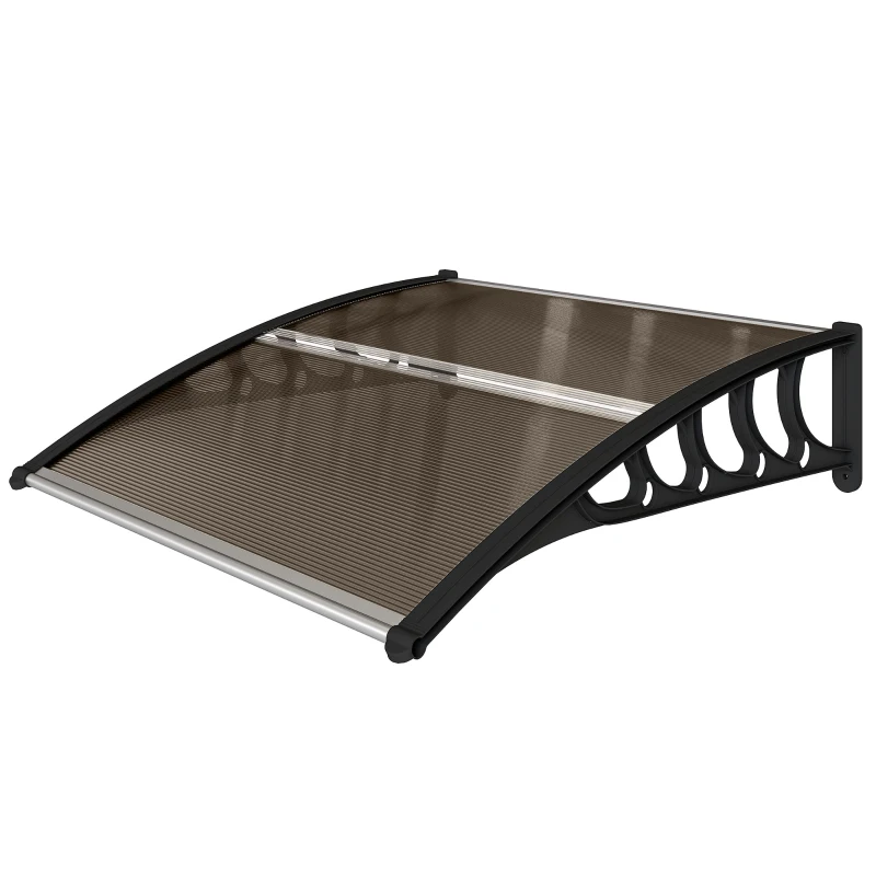 Outsunny Awning Door Canopy, 40.6" x 38" Polycarbonate Front Door Outdoor Patio Cover with Hollow Sheet for UV Protection, Brown