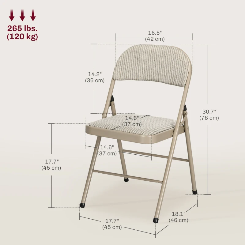 HOMCOM Set of 6 Metal Foldable Chairs, Linen Fabric Padded Folding Chairs with Cushion Seat and Open Back for Indoor, Beige