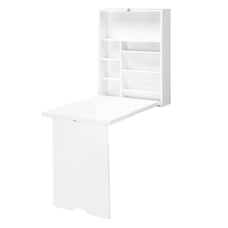 HOMCOM Wall Mounted Fold Out Convertible Desk, Multi-Function Floating Desk with Storage Shelf for Home Office, White