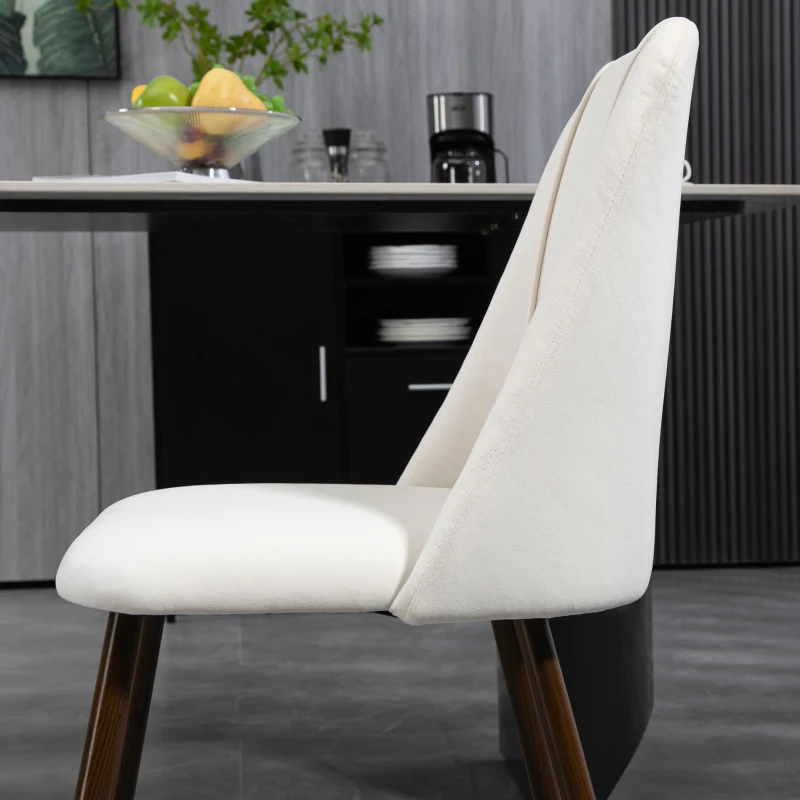 HOMCOM Upholstered Dining Chairs Set of 4, Velvet Accent Chair with Back and Wood-grain Steel Leg for Kitchen, Cream White