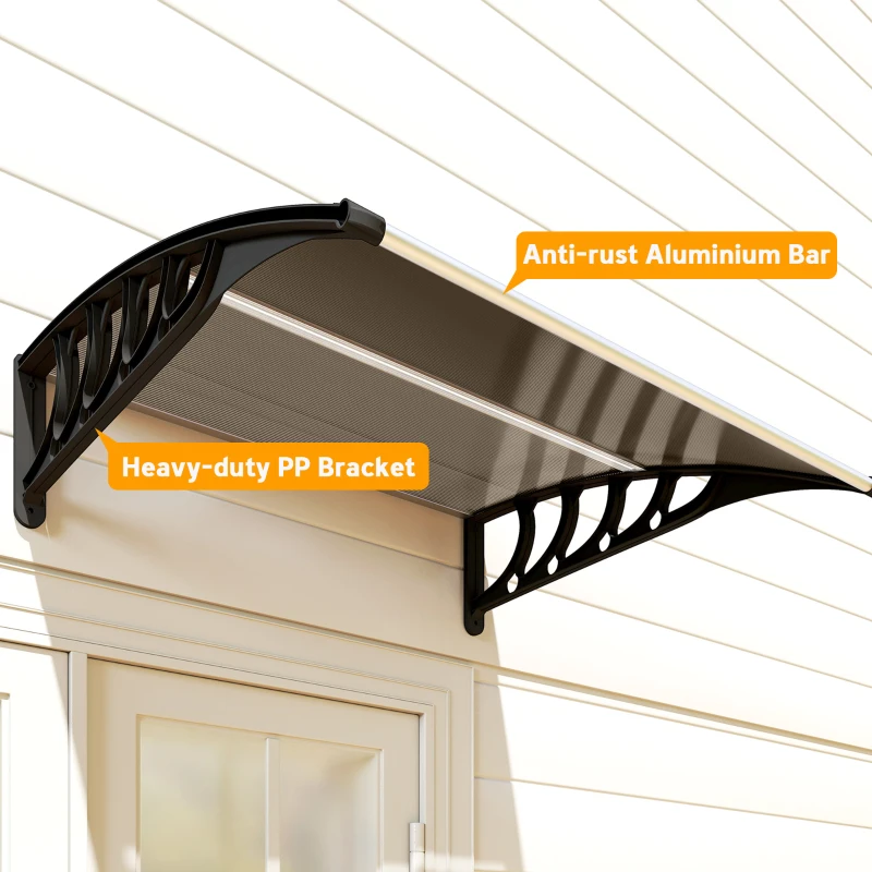 Outsunny Awning Door Canopy, 40.6" x 38" Polycarbonate Front Door Outdoor Patio Cover with Hollow Sheet for UV Protection, Brown