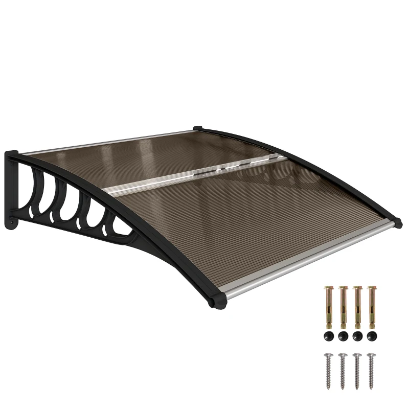 Outsunny Awning Door Canopy, 40.6" x 38" Polycarbonate Front Door Outdoor Patio Cover with Hollow Sheet for UV Protection, Brown