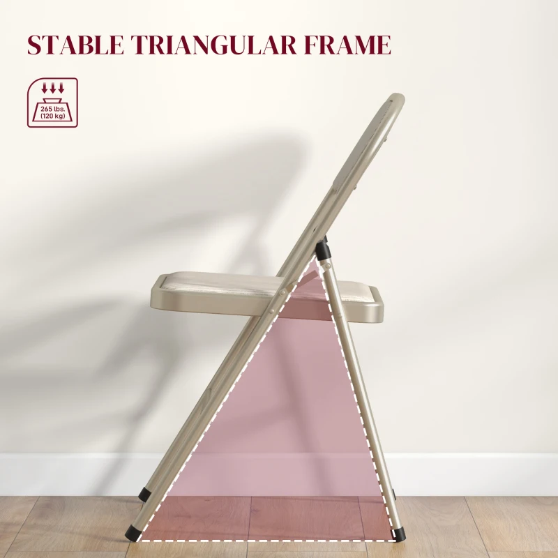 HOMCOM Set of 6 Metal Foldable Chairs, Linen Fabric Padded Folding Chairs with Cushion Seat and Open Back for Indoor, Beige