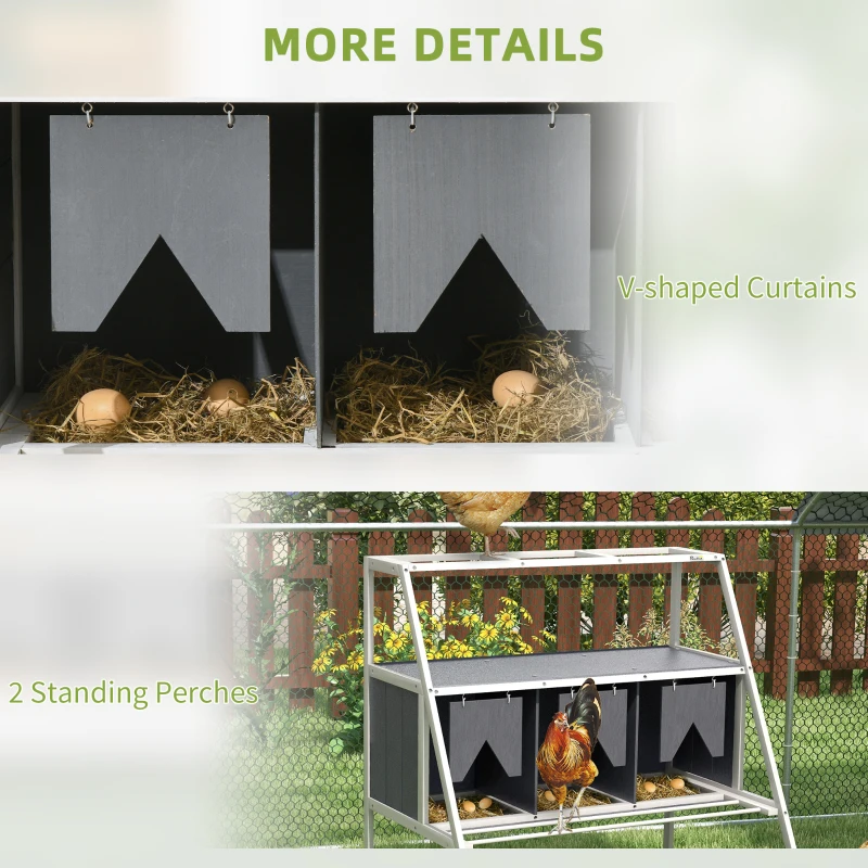 PawHut 3 Compartments Nesting Boxes for Chickens with Privacy Curtains, Standing Perches, Up to 6-12 Hens