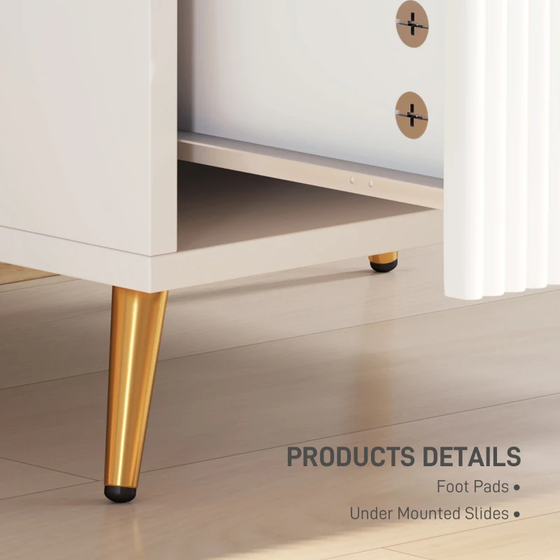 HOMCOM Bedside Table, Nightstand with 2 Drawers, Side End Table with Metal Legs for Bedroom, White