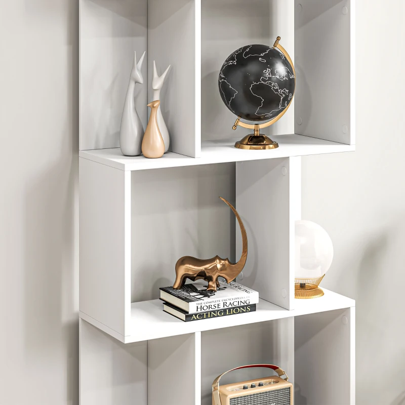 HOMCOM 5-Tier Geometric Bookshelf, S Shaped Bookcase, Modern Freestanding Display Shelf Unit for Home Office, White