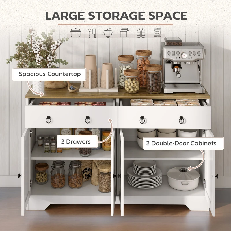 HOMCOM Kitchen Storage Sideboard, Farmhouse Buffet Cabinet with Barn Style Doors, Drawers, Adjustable Shelves, White