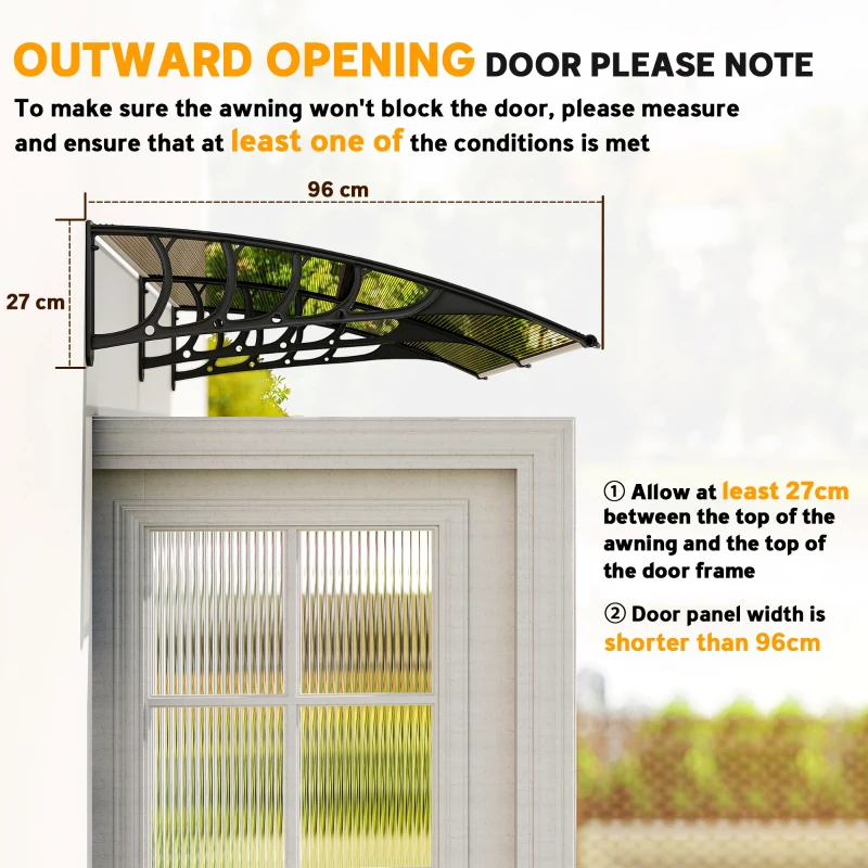Outsunny Window Awning Door Canopy, Polycarbonate Front Door Outdoor Patio Cover, Sun Shelter, Hollow Sheet for UV, Rain, Snow and Sunlight Protection, Brown, 40" x 80"