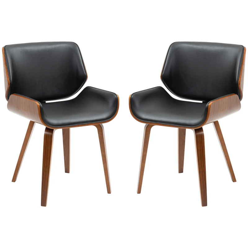 HOMCOM Dining Chairs Set of 2, PU Leather Kitchen Chairs with Upholstered Seats and Solid Wood Legs for Dining Room, Black