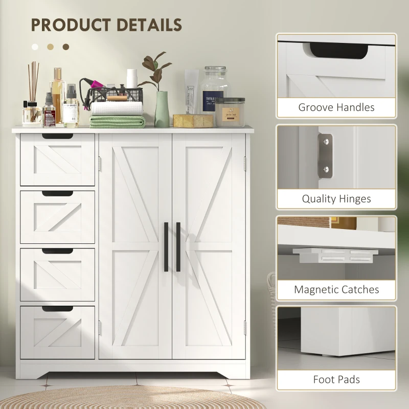 HOMCOM Bathroom Floor Cabinet, Farmhouse Bathroom Storage Cabinet with Adjustable Shelf, White