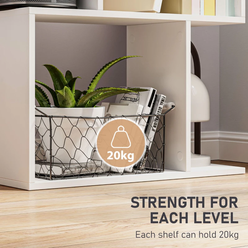 HOMCOM 5-Tier Geometric Bookshelf, S Shaped Bookcase, Modern Freestanding Display Shelf Unit for Home Office, White