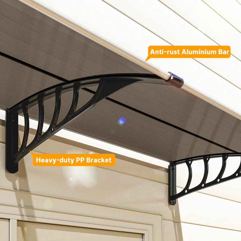 Outsunny Window Awning Door Canopy, Polycarbonate Front Door Outdoor Patio Cover, Sun Shelter, Hollow Sheet for UV, Rain, Snow and Sunlight Protection, Brown, 40" x 80"