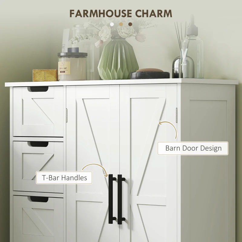 HOMCOM Bathroom Floor Cabinet, Farmhouse Bathroom Storage Cabinet with Adjustable Shelf, White