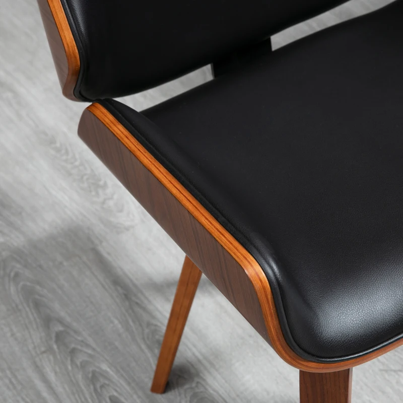 HOMCOM Dining Chairs Set of 2, PU Leather Kitchen Chairs with Upholstered Seats and Solid Wood Legs for Dining Room, Black