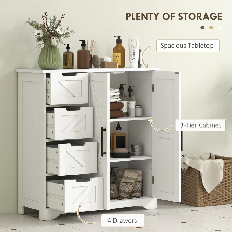 HOMCOM Bathroom Floor Cabinet, Farmhouse Bathroom Storage Cabinet with Adjustable Shelf, White