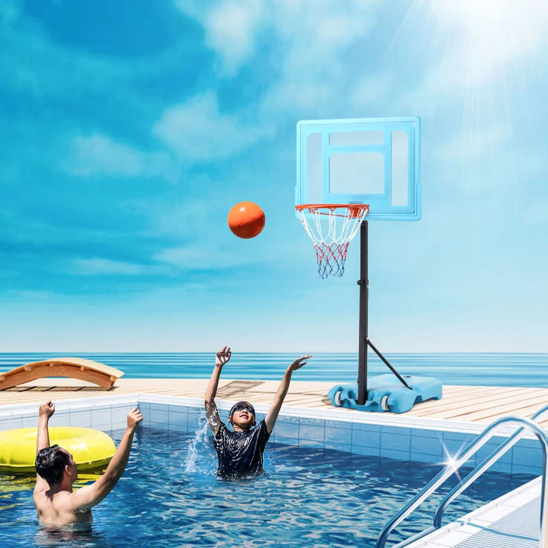Soozier Poolside Basketball Hoop Stand, 36.5"-48.5" Height Adjustable Portable Hoop System Goal Stand, w/ Clear Backboard & Fillable Base for Adults & Teens, Blue