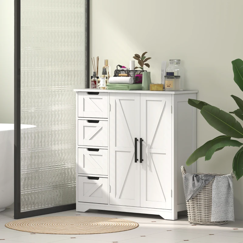 HOMCOM Bathroom Floor Cabinet, Farmhouse Bathroom Storage Cabinet with Adjustable Shelf, White
