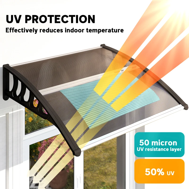 Outsunny Awning Door Canopy, 40.6" x 38" Polycarbonate Front Door Outdoor Patio Cover with Hollow Sheet for UV Protection, Brown