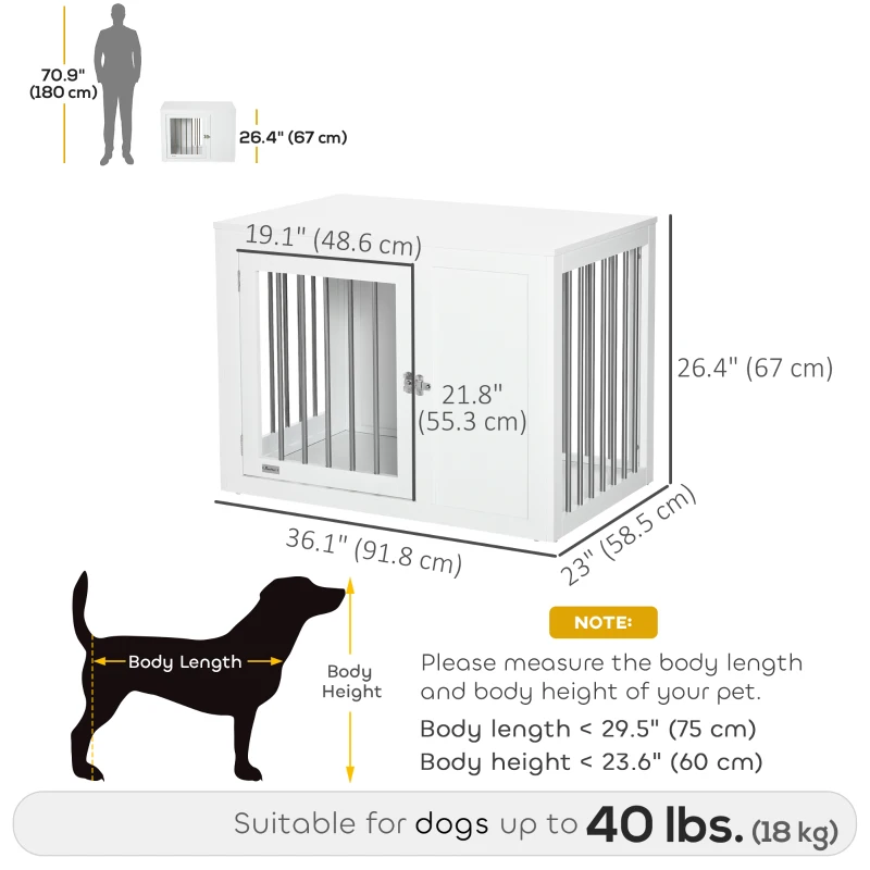 PawHut 2-in-1 Dog Cage and Side Table, with Two Lockable Doors, for Medium Dogs - White