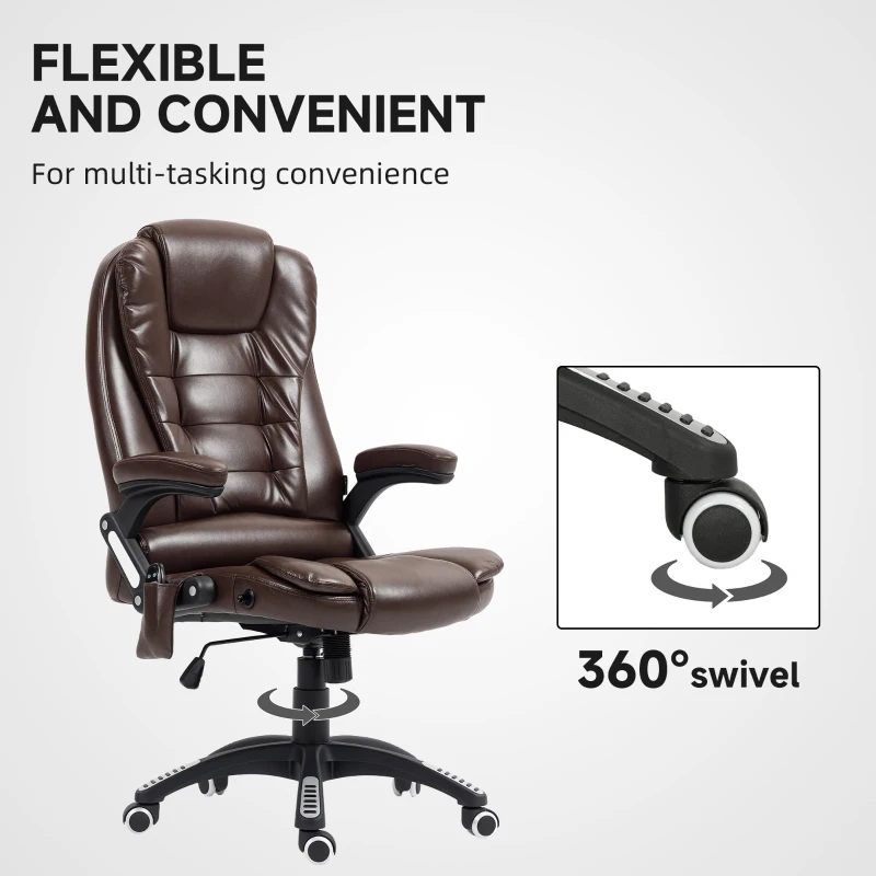 Vinsetto Reclining Massage Office Chair, Executive Office Chair with High Back, Swivel Wheels, Dark Brown