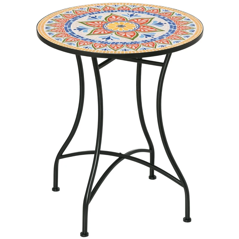 Outsunny Mosaic Patio Table, Round Coffee Table with Metal Frame, Garden Furniture for Outdoor, Poolside, Red