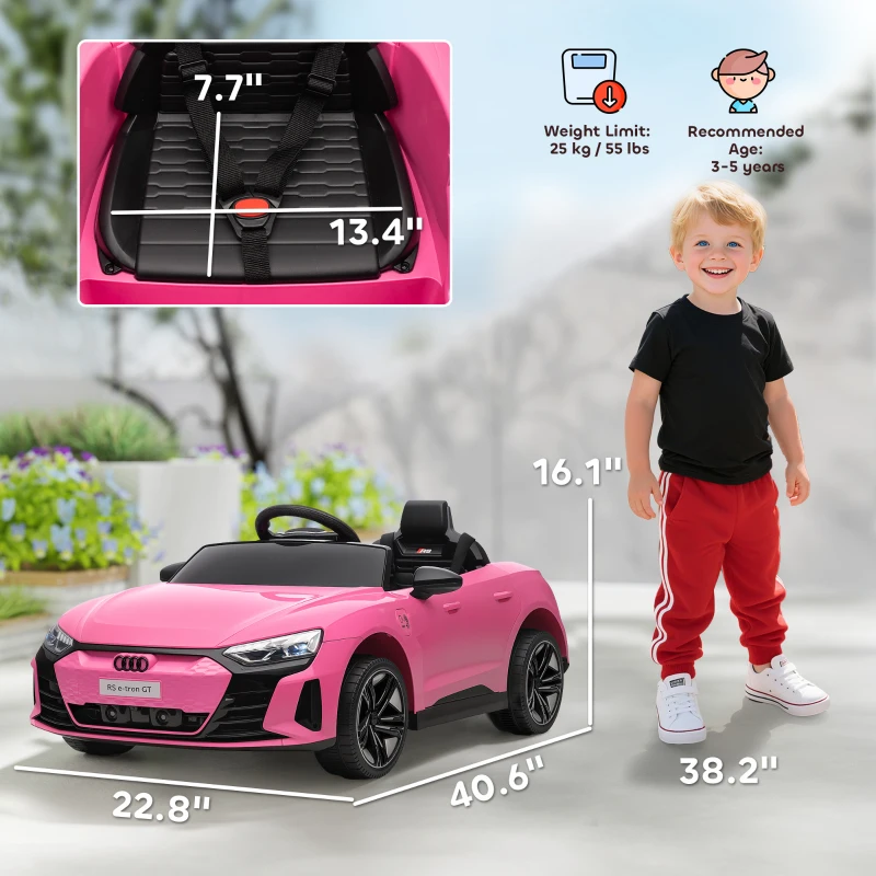 Aosom Licensed Audi RS e-tron GT 12V Ride On Car Truck for Kids, Electric Car Ride On Vehicle w/Parent Remote Control, Music, Lights, for Toddlers, Pink