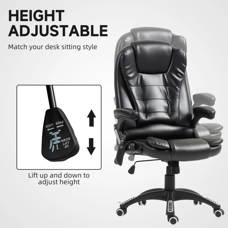 Vinsetto Reclining Massage Office Chair, Executive Office Chair with High Back, Swivel Wheels, Black