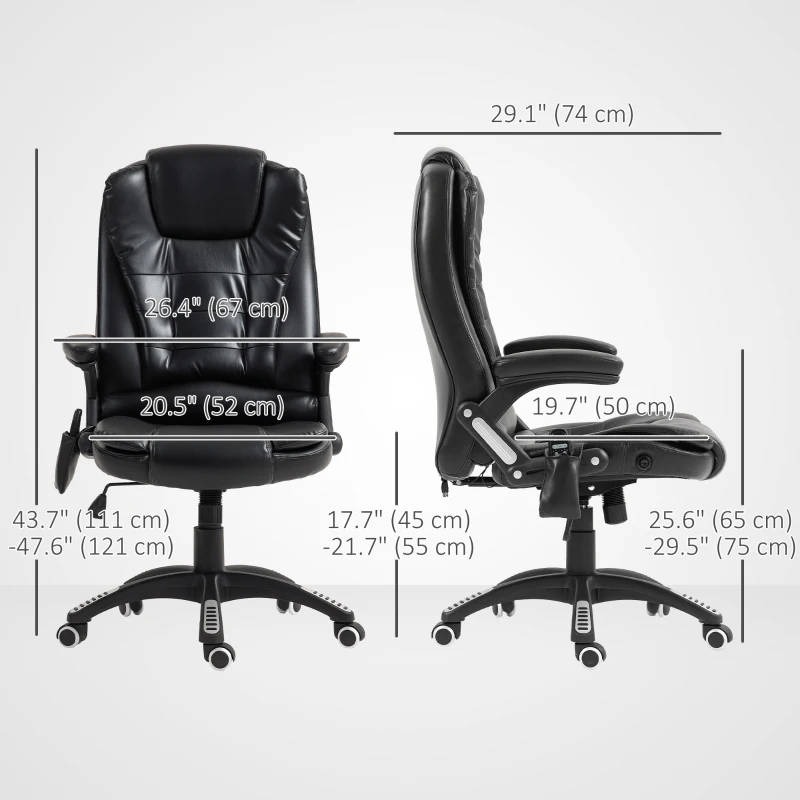 Vinsetto Reclining Massage Office Chair, Executive Office Chair with High Back, Swivel Wheels, Black