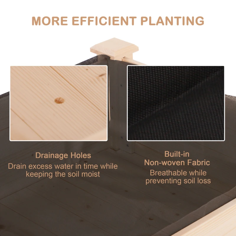 Outsunny 48" x 22" x 30" Wooden Patio Raised Garden Bed Planter, Elevated Planter Box with Legs, Outdoor Flower Stand with Inner Bag, Natural Wood Colour