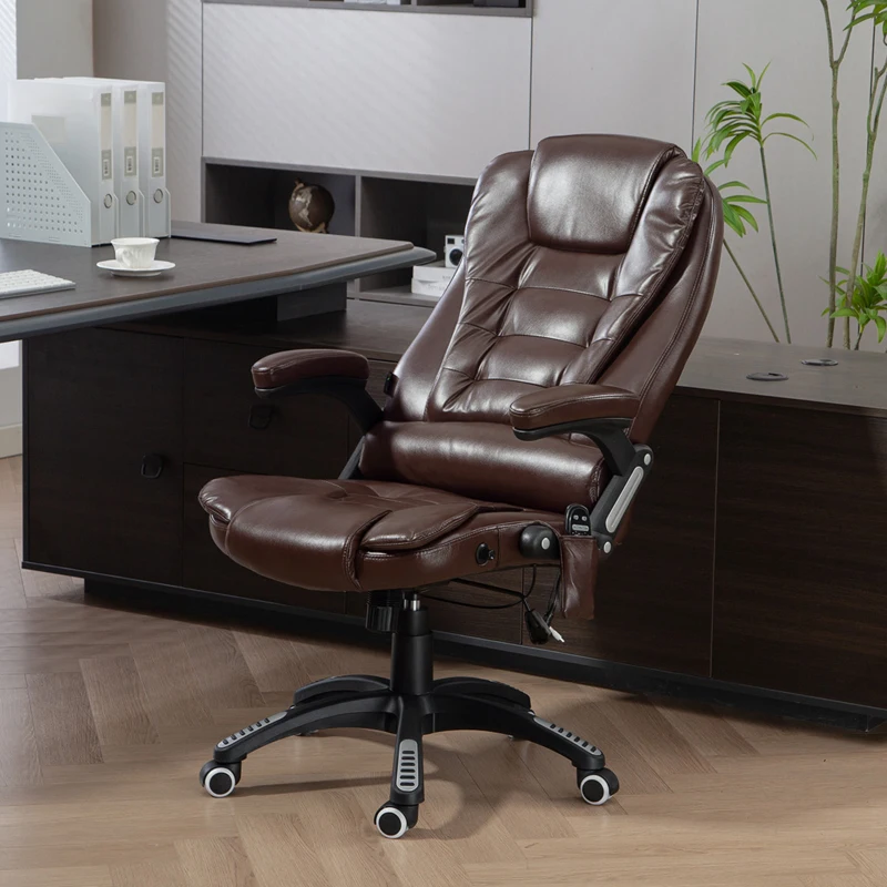 Vinsetto Reclining Massage Office Chair, Executive Office Chair with High Back, Swivel Wheels, Dark Brown