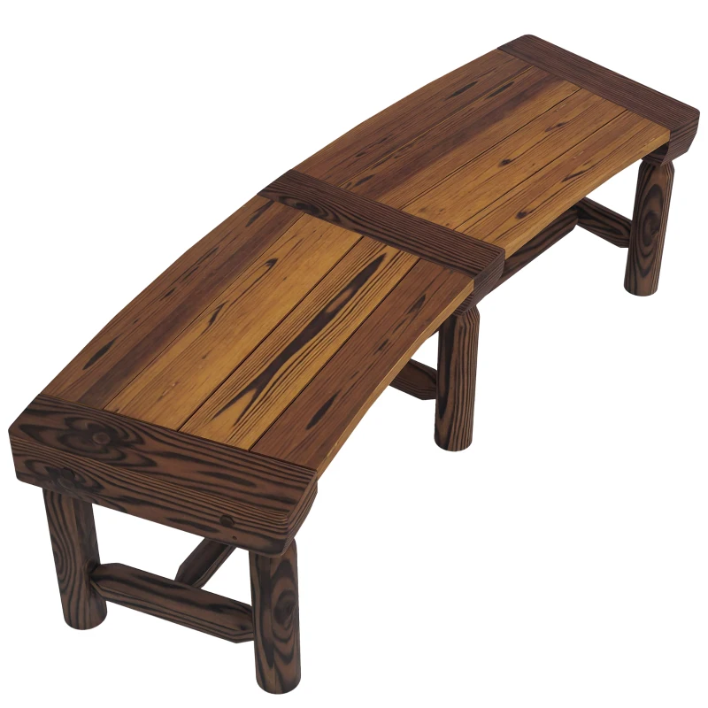 Outsunny Wooden Outdoor Bench, Wrap Around Tree Bench with Slatted Seat for Yard, Garden, Deck, Lawn, Brown