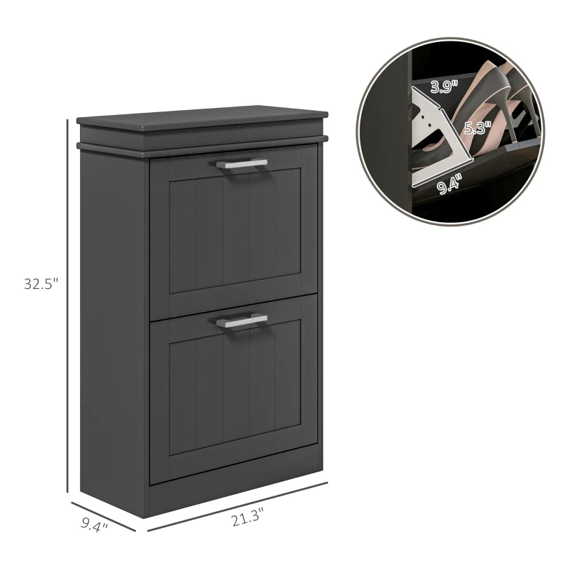 HOMCOM Modern Shoe Storage Cabinet with 2 Flip Drawers for 10 Pairs, Narrow Shoe Organizer for Entryway, Hallway, Black