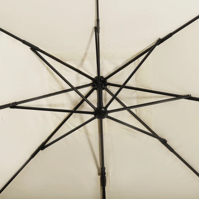 Outsunny 8FT Cantilever Patio Umbrella, Square Outdoor Offset Umbrella with 360° Rotation, Aluminum Hanging Umbrella with 3-Position Tilt, Crank & Cross Base for Garden, Cream White