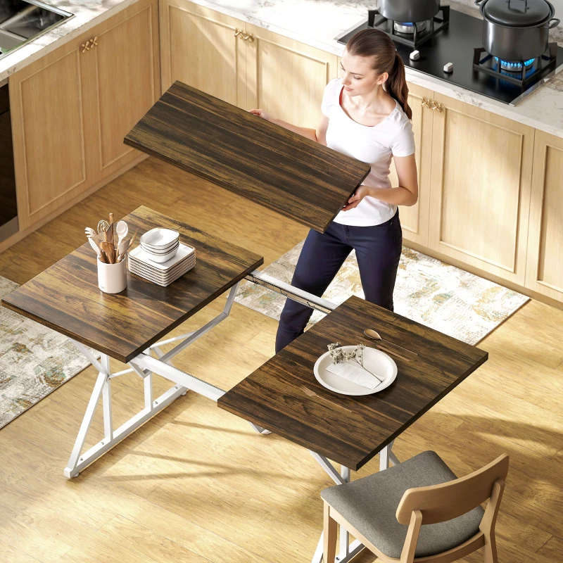 HOMCOM 47"-63" Extendable Dining Table for 4-6, Farmhouse Expandable Kitchen Table with Heavy Duty Trestle Base, Brown