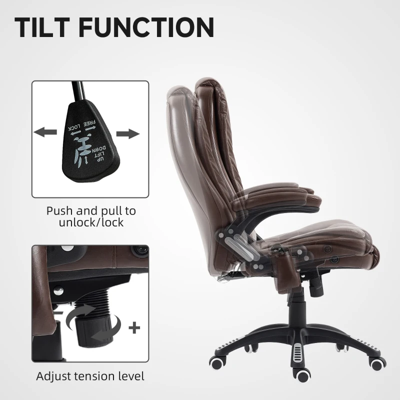 Vinsetto Reclining Massage Office Chair, Executive Office Chair with High Back, Swivel Wheels, Dark Brown