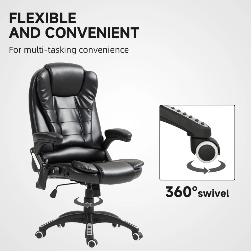 Vinsetto Reclining Massage Office Chair, Executive Office Chair with High Back, Swivel Wheels, Black
