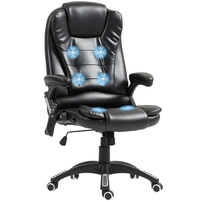 Vinsetto Reclining Massage Office Chair, Executive Office Chair with High Back, Swivel Wheels, Black