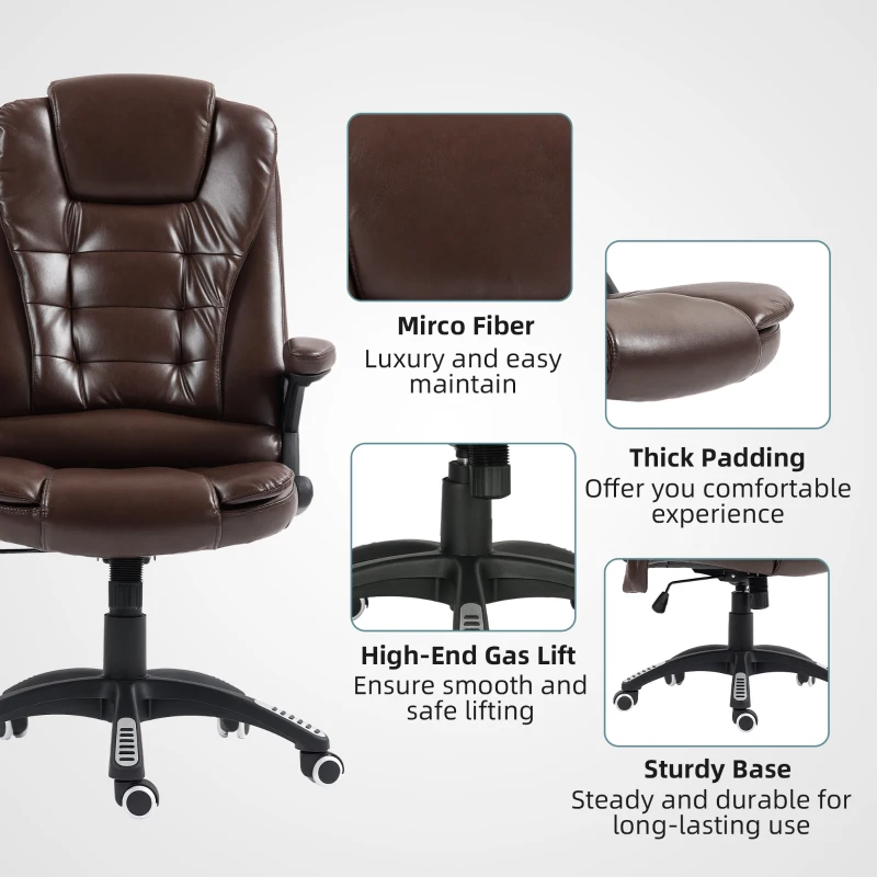 Vinsetto Reclining Massage Office Chair, Executive Office Chair with High Back, Swivel Wheels, Dark Brown
