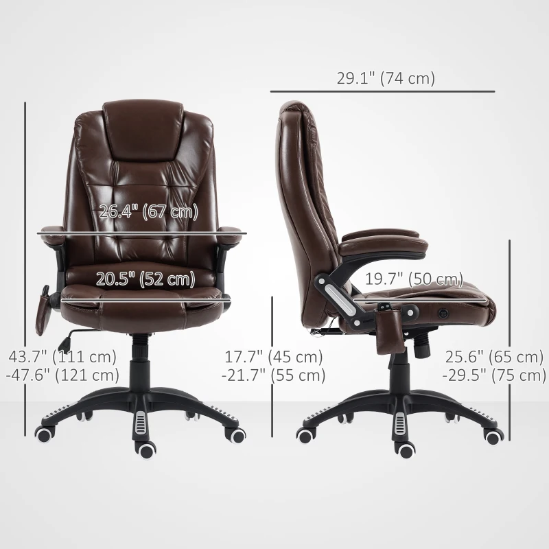 Vinsetto Reclining Massage Office Chair, Executive Office Chair with High Back, Swivel Wheels, Dark Brown