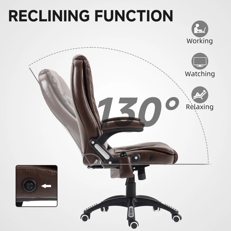 Vinsetto Reclining Massage Office Chair, Executive Office Chair with High Back, Swivel Wheels, Dark Brown