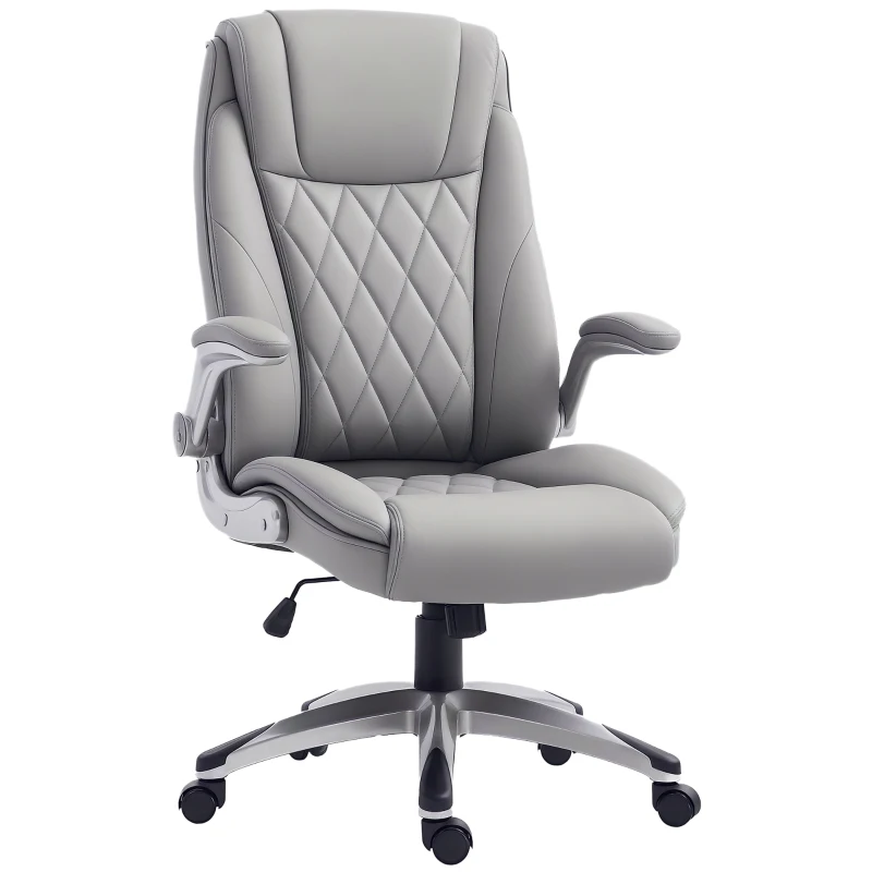 Vinsetto High-Back Office Chair Executive Swivel Computer Desk Chair, with PU Leather, Flip-up Armrest, Grey