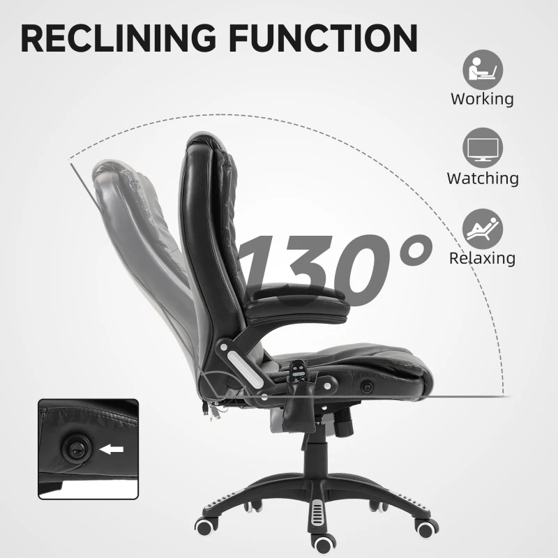 Vinsetto Reclining Massage Office Chair, Executive Office Chair with High Back, Swivel Wheels, Black