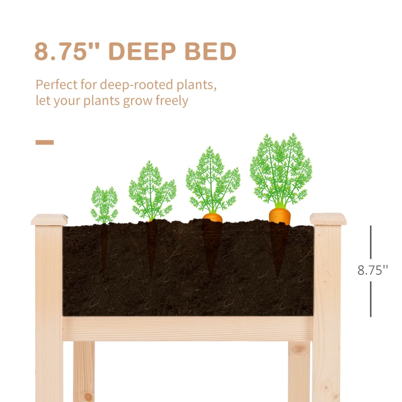 Outsunny 48" x 22" x 30" Wooden Patio Raised Garden Bed Planter, Elevated Planter Box with Legs, Outdoor Flower Stand with Inner Bag, Natural Wood Colour