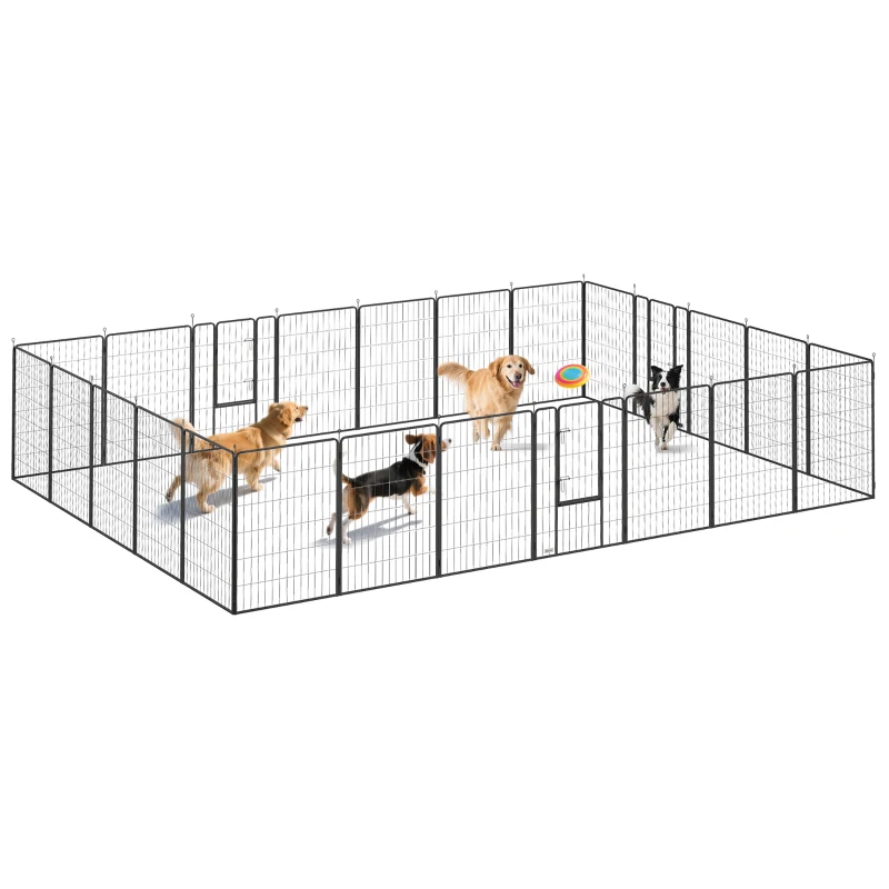 PawHut Dog Playpen for Indoor Outdoor, 24 Panels 44.5" H Puppy Playpen with Lockable Door, DIY Shape Pet Exercise Fence, Black