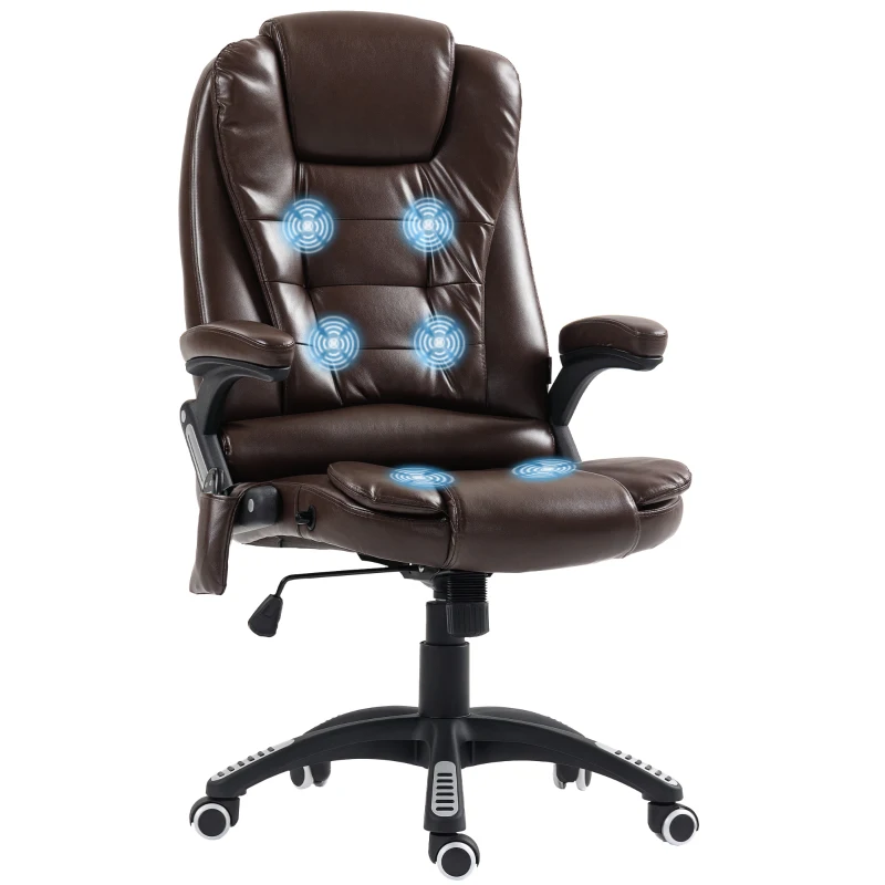 Vinsetto Reclining Massage Office Chair, Executive Office Chair with High Back, Swivel Wheels, Dark Brown