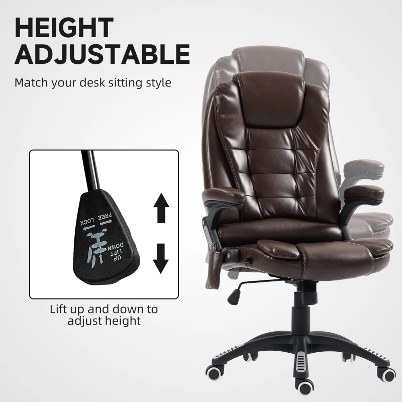 Vinsetto Reclining Massage Office Chair, Executive Office Chair with High Back, Swivel Wheels, Dark Brown