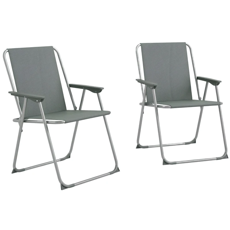 Outsunny 2 Pack Outdoor Folding Chair Set, Portable Camping Chairs with Armrest, Oxford Fabric Seat, Outdoor Chairs, Grey