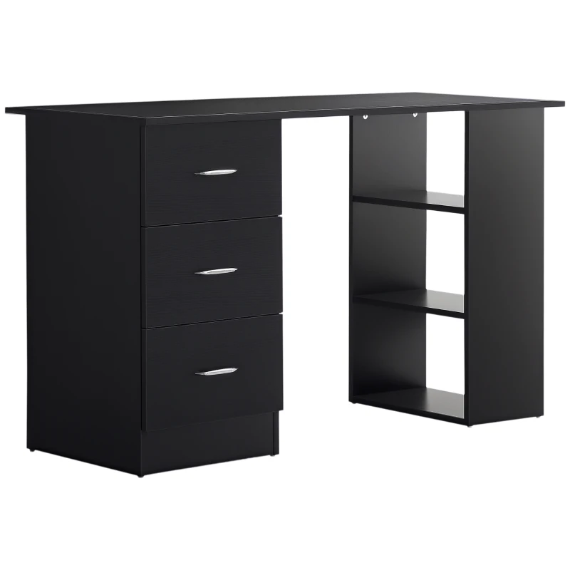 HOMCOM 47" Modern Home Office Computer Desk Bookcase Combo Writing Table Workstation with 3 Drawer and Storage Shelf - Black