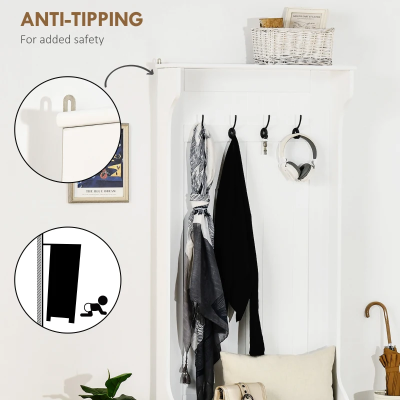 HOMCOM 3-In-1 Hall Tree with Coat Rack, Shoe Storage and Bench Seat, Entryway Bench with 4 Hooks for Hallway, Living Room