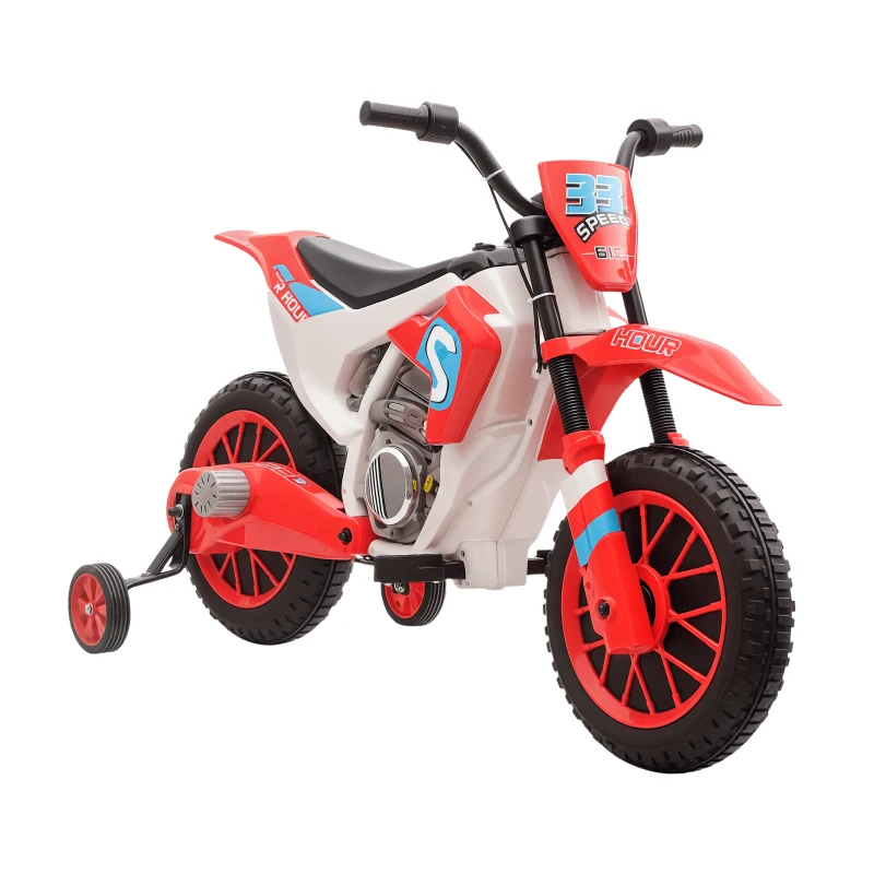 Aosom Kids Dirt Bike Battery-Powered Ride-On Electric Motorcycle with Charging 12V Battery, Training Wheels Red